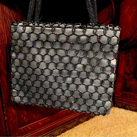 Bijoux Terner Handbags - Bijoux Terner Vintage Satin Blue Beaded Bag